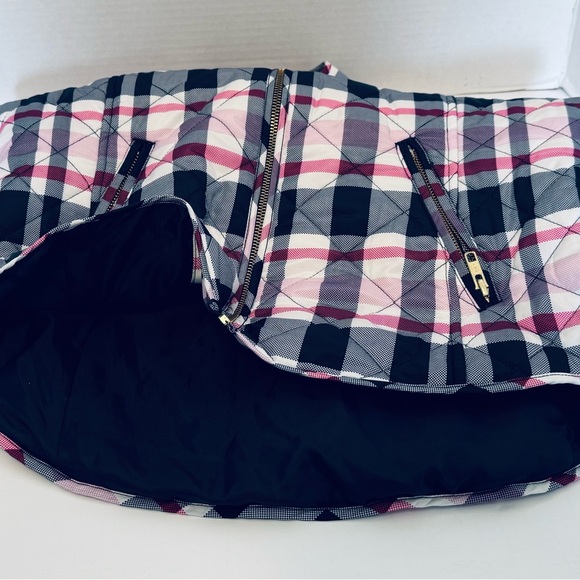 Crown & IVY Woman Pink Black Plaid Puffer Quilted Full Zip Vest Size Small - Picture 11 of 16
